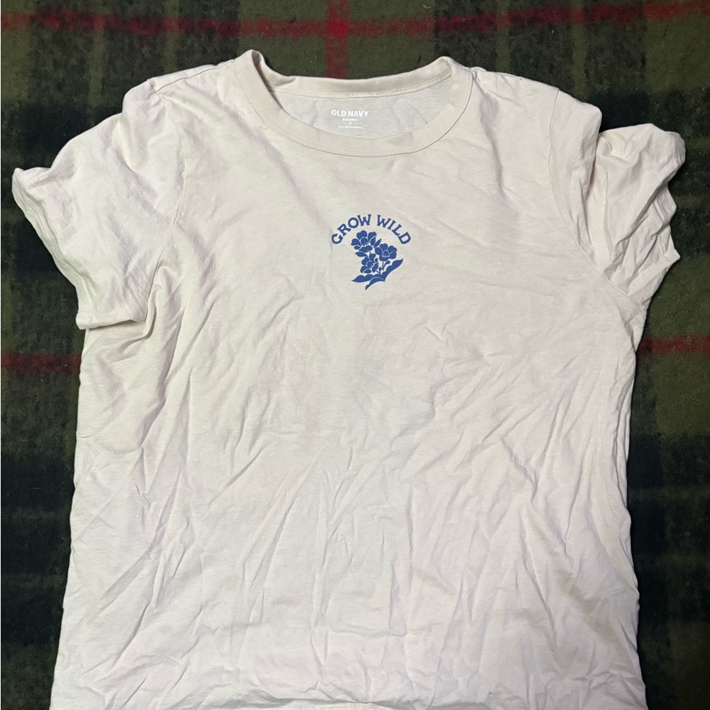 Old Navy Cream Tee with Blue Floral Design
